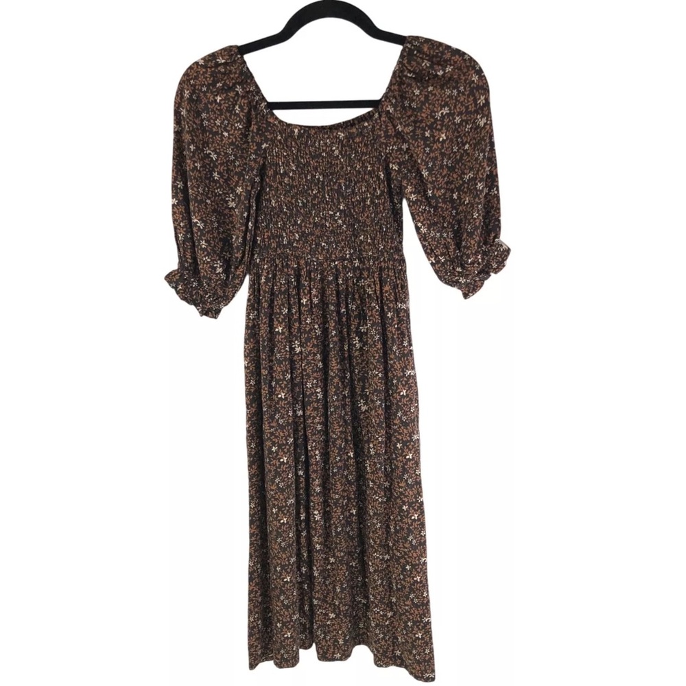 Rylee + Cru Adelaide Dress Square Neck Smocked Floral Black Brown